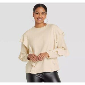 A New Day Ruffle Sweatshirt Cream SIZE 4X Long Sleeve Womens Beige